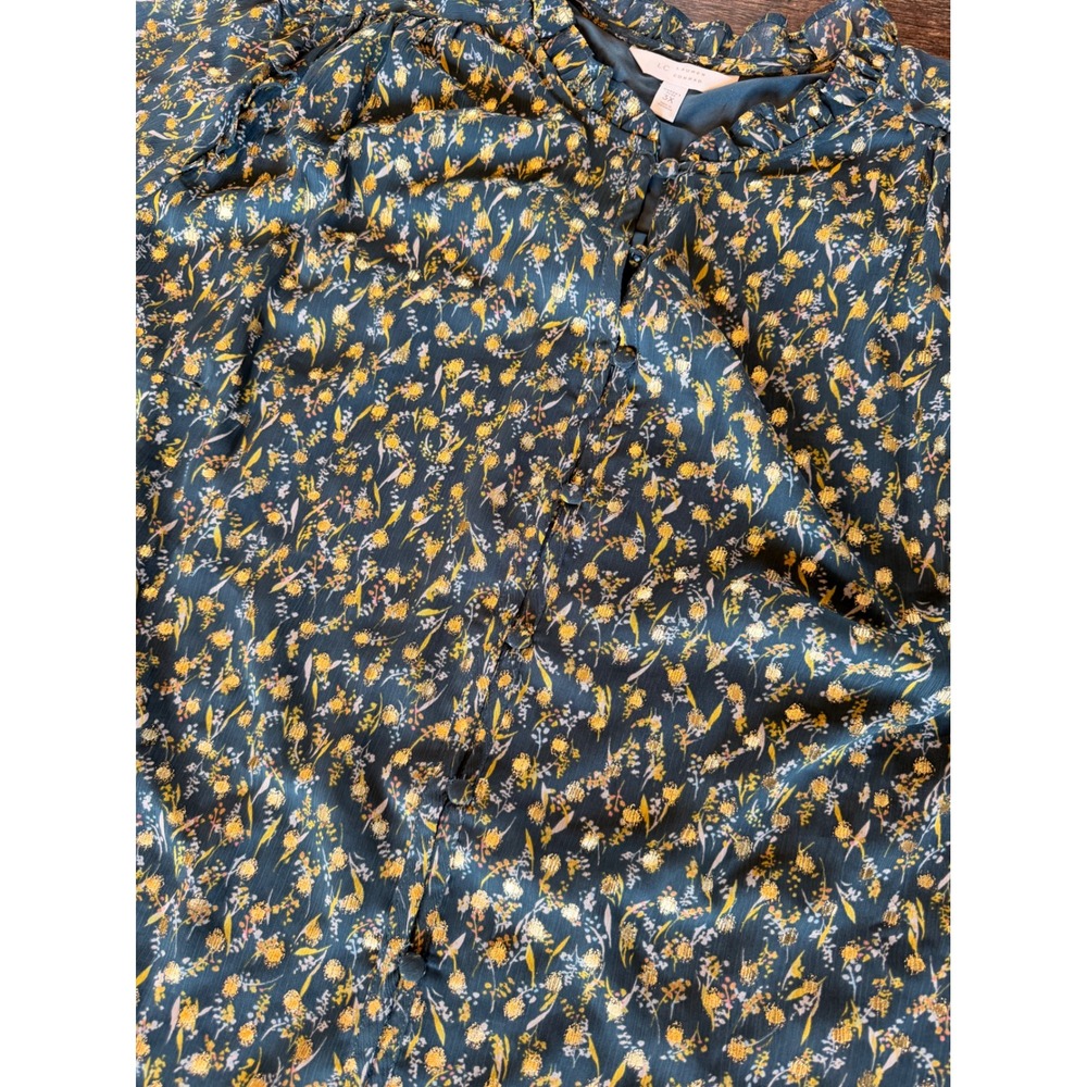 LC Lauren Conrad Floral Gold Foil Ruffle Neck Puff Sleeve Blouse 3X Plus - Picture 3 of 11